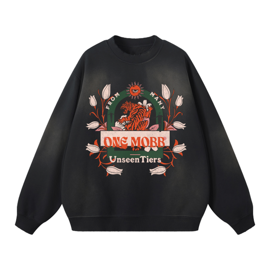 (Black)Streetwear Unisex Monkey Washed Dyed Fleece Pullover