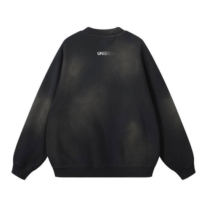 (Black)Streetwear Unisex Monkey Washed Dyed Fleece Pullover