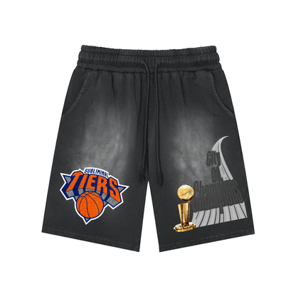 “City of Champs” Typography Faded Shorts